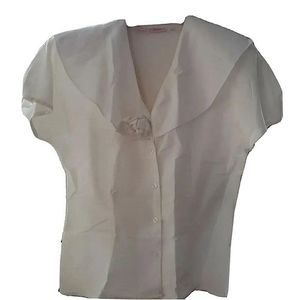 Vtg 80s Ivory Short Sleeve Button Blouse Top Size 6 Tess Women Victorian Blouse